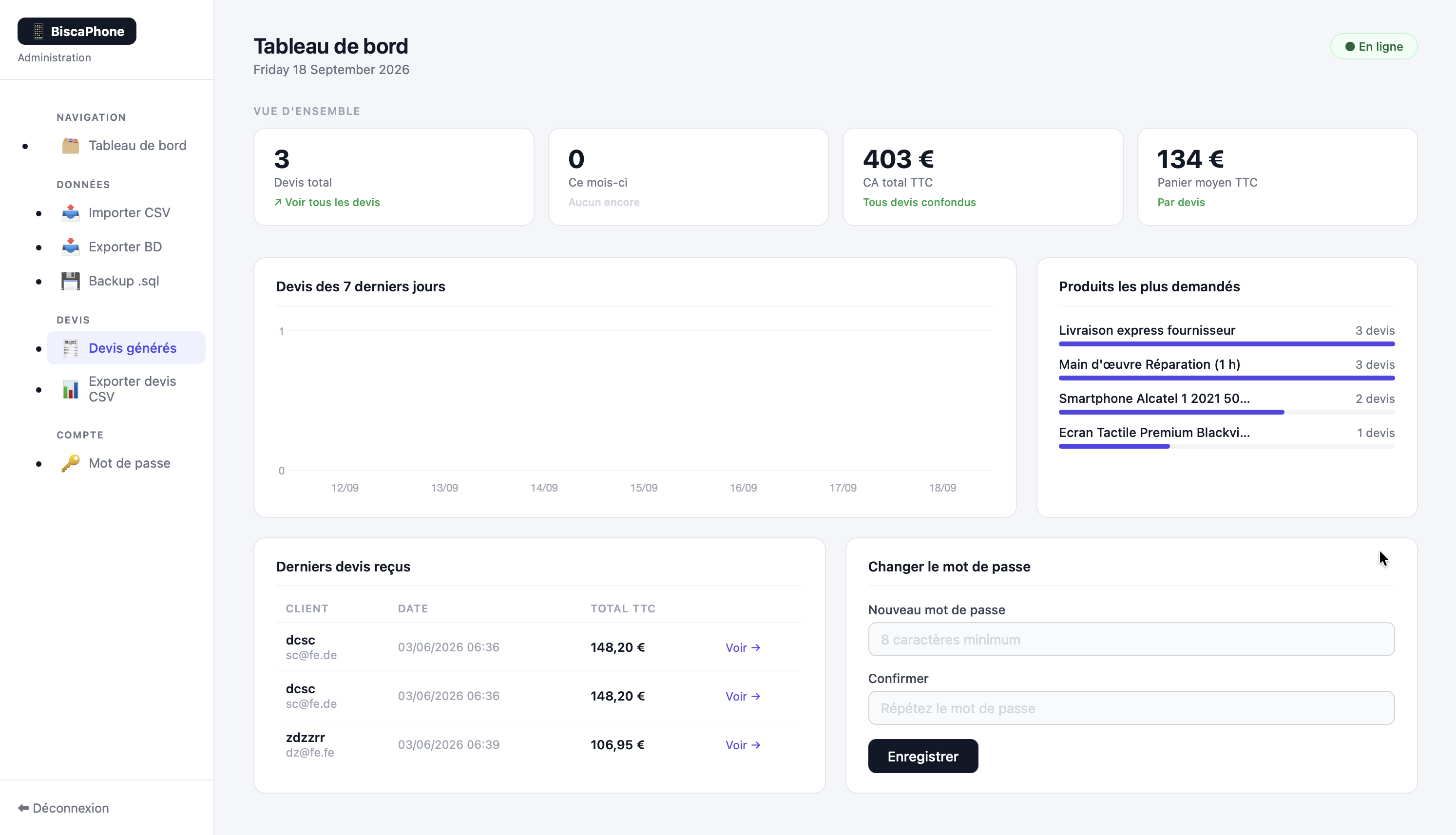 Aperçu 2 de Gestion de Devis pour Biscaphone